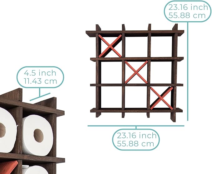 Comfify Rustic Tic-Tac-Toe Toilet Paper Holder for Bathroom – Rustic Storage Shelves for Toilet Tissue in Torched Brown Color – Freestanding or Wall Mount Bath Shelves for Your Farmhouse Décor