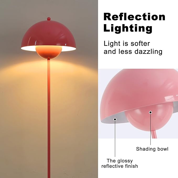 COSYLUX Modern Floor Lamp for Living Room, Industrial Tall Standing Lamp for Bedroom, Metal Shade Reflecting Light Reading Floor Lamp for Office, Nursery Room, Corner(Light Pink)