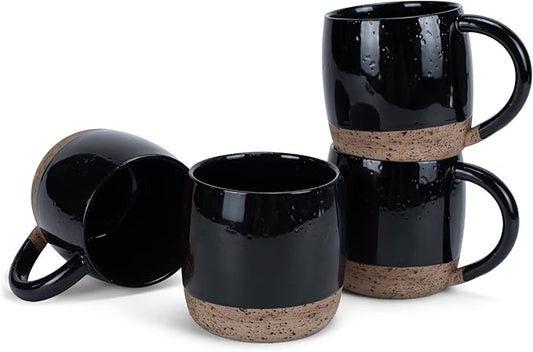 Elanze Designs Speckled Raw Bottom 17 ounce Ceramic Mugs Pack of 4, Black