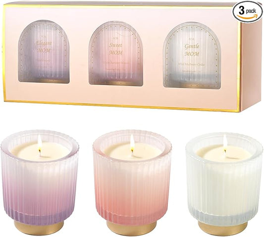 DN DECONATION Scented Soy Candle Set for Mom, 3 Pack Aromatherapy Candles with Cedar, Autumn Wood and Sandalwood Fragrance for Home Stress Relief Women Birthday Anniversary Presents