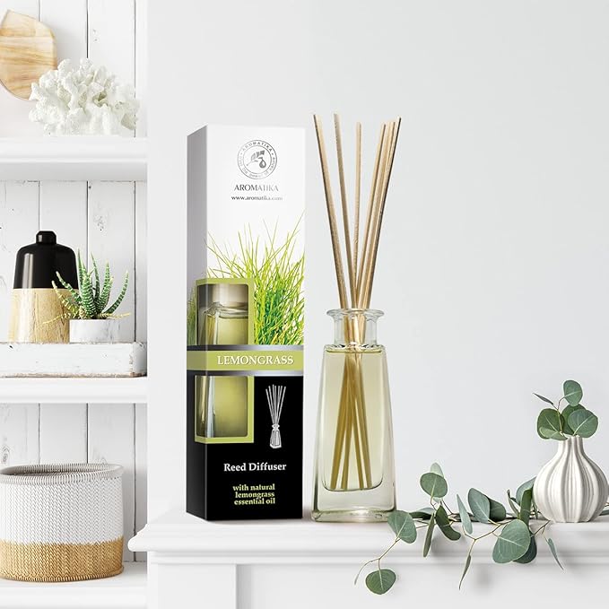 Lemongrass Diffuser w/Lemongrass Oil 3.4 Fl Oz - Scented Reed Diffuser - 0% Alcohol - Diffuser Gift Set - Best for Aromatherapy - Room Air Fresheners - Lemongrass Essential Oil Diffuser