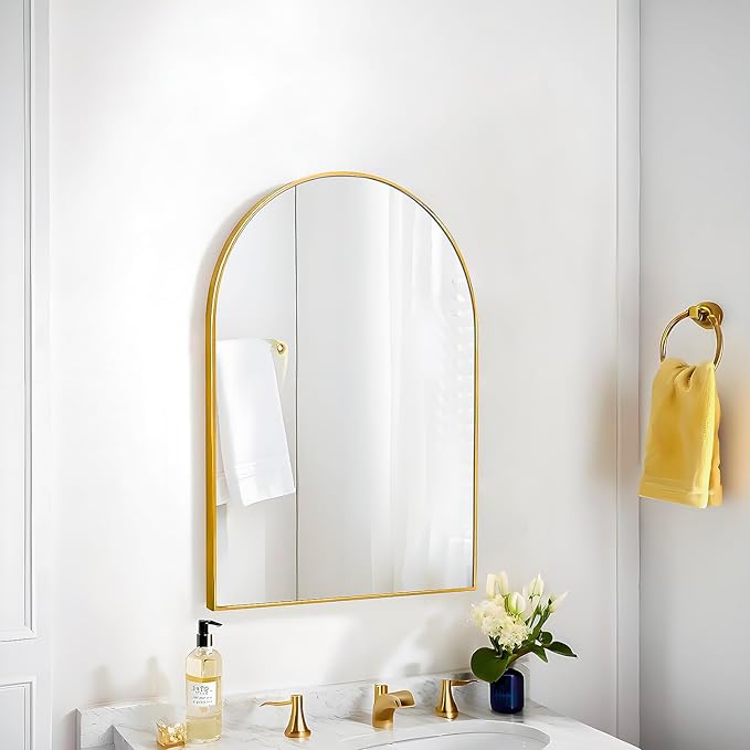 24x16 Arch Mirror Rectangle Wall Mounted Metal Frame Mirrors for Entryway Bedroom Bathroom Living Room 24 16 inch Gold