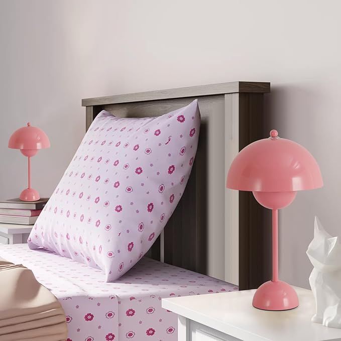 COSYLUX Modern Small Table Lamp for Bedroom, Cute Dome Shade Reflecting Light Reading Lamp for Living Room, Kid's Room, Study, Office, Beside Bedside Nightstand Desk Lamp(Pink)