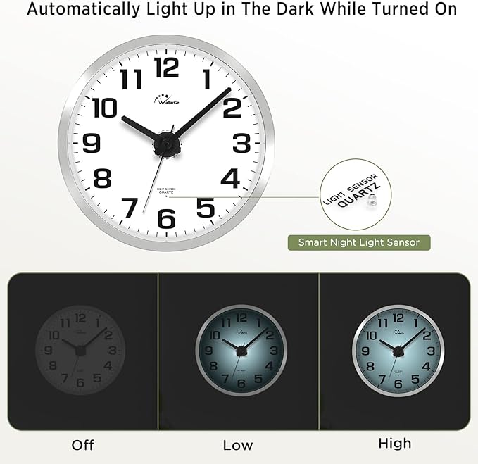 WallarGe Night Light Wall Clock for Bedroom - Silent Lighted up Wall Clock Glow in The Dark, Battery Operated Wall Clocks for Living Room/Kitchen, Easy to Read Large Digital Display, 12 Inch