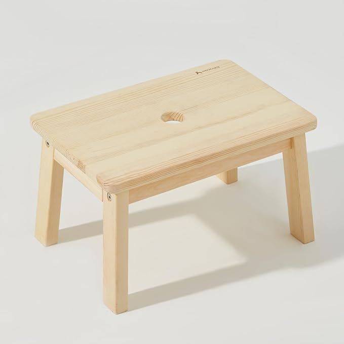 HOUCHICS Wooden Step Stool for Kids,Solid Birch for Kitchen Bedroom Living Room Bathroom Toilet Nursery Toddlers Potty Training Stool with Non-Slip Pads and 220lb Load Capacity (Natural