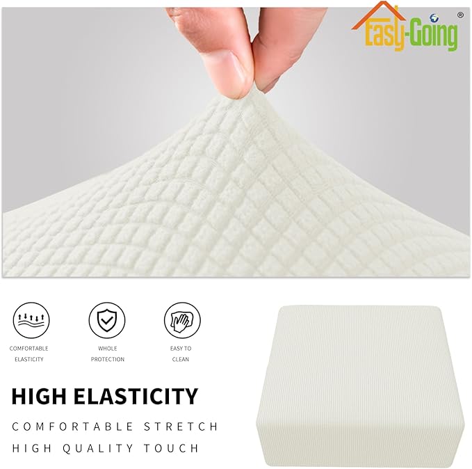 Easy-Going Stretch Square Ottoman Cover 40x40x15 inch Folding Storage Stool Furniture Protector Soft Rectangle slipcover with Elastic Bottom Cream