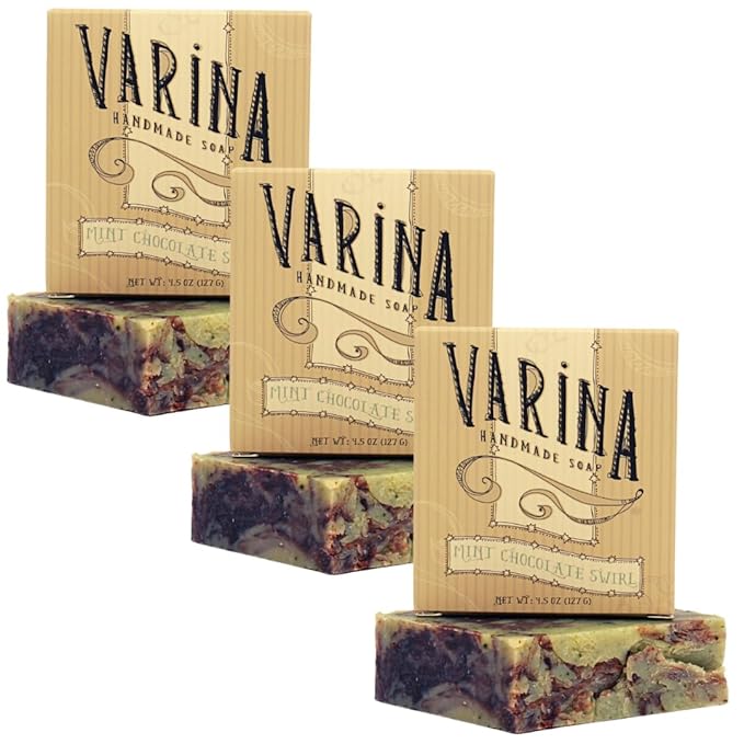 Varina Organic Mint Chocolate Swirl Bar Soap - Gentle Cleansing for Sensitive Skin, Herbal and Mint - 3 Pack - Experience Healthy and Glowing Skin
