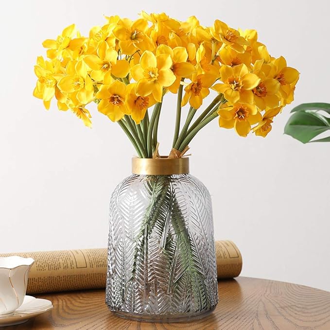 Tinsow Artificial Daffodil Flowers 15.8 Inches Narcissus Spring Flower Fake Silk Flower Arrangement for Home Wedding Decor (Yellow, 12)