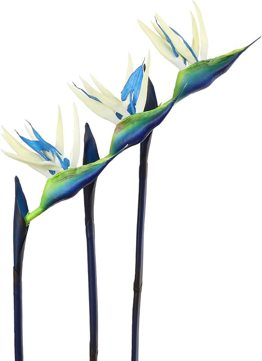 Bird of Paradise Artificial Flowers Rubber Strelitzia 32'in Long Stem Flower 3 Pcs,Suitable for DIY Home Decoration Party Theme Display (Blue)