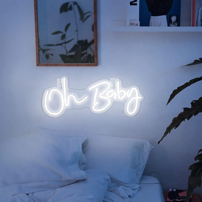 Neon Light Oh Baby White Neon Sign for Wall Decor Neon Lights Sign Oh Baby Word LED Neon for Nursery Bedroom Game Room Club Bar Wedding Party,Room Decor,Aesthetic Room Decor，Living Room Decor