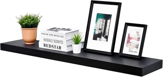 WELLAND 48 inch Black Mission Floating Shelves for Wall, Bathroom Wall Mount Shelves, Wood Modern Display Shelves, Book Shelves,for Bedroom,Living Room and Kitchen