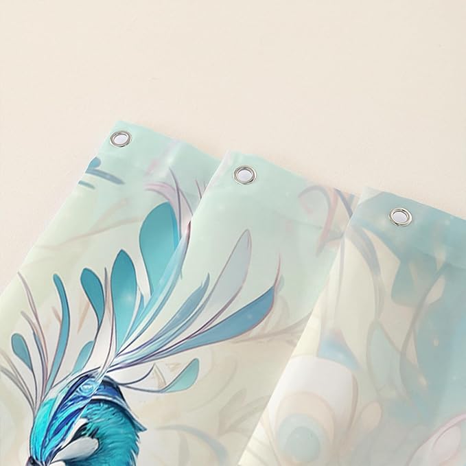 AILONEN Peacock Shower Curtain, Green Bird Shower Curtain for Bathroom Decor,Beautiful Bird Peacock Bath Curtain for Girls Women Fresh Nature Waterproof Curtains Sets 72" W*78" H
