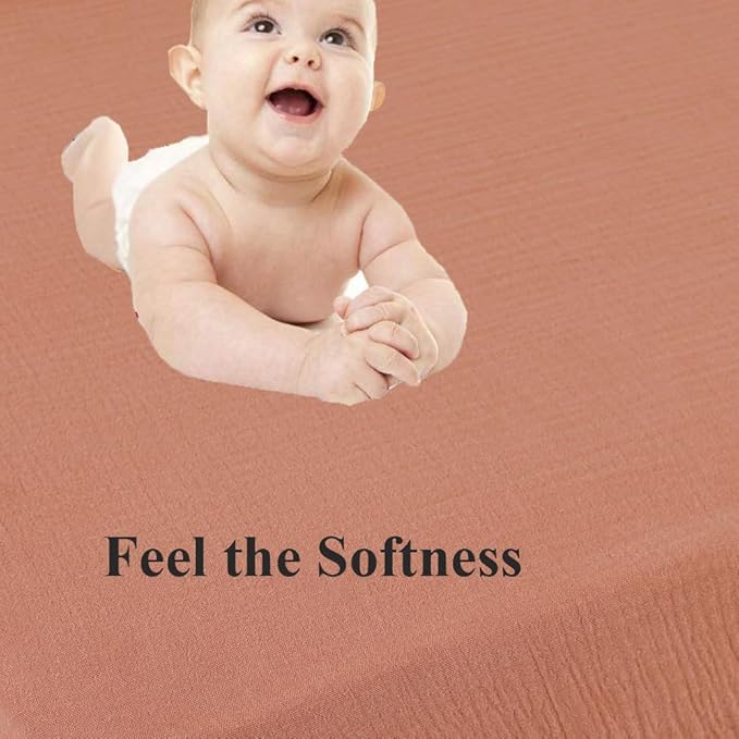 Muslin Pack and Play Sheets Fitted Compatible with Graco Pack n Play Playard Crib and Other 27 x 39 Inch 24 x 38 Playpen/Mini Crib Mattress Soft 100% Cotton Fog & Brown