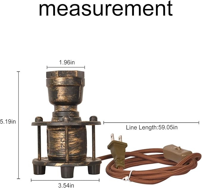 Vintage Industrial Table Lamp Base for E26 Edison Bulb, Steampunk Antique Accent Lights, Retro Desk lamp Decoration Bedside for Living Room Bedroom Coffee House Bar (Brass)