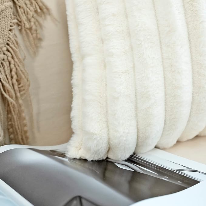 JOJUSIS Pack of 2 Faux Fur Plush Decorative Throw Pillow Covers Couch Cushion Case Soft Pillowcases (White, 18 x 18-Inch)