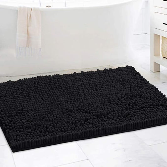 H.VERSAILTEX Bathroom Rugs Bath Mat Bath Rugs Bath Mats for Bathroom Non Slip Extra Thick Buncy Soft Chenille Bath Rug Fulffy Shag, Indoor Rug Carpet for Living Room (Black, Extra Large 24" x 36")