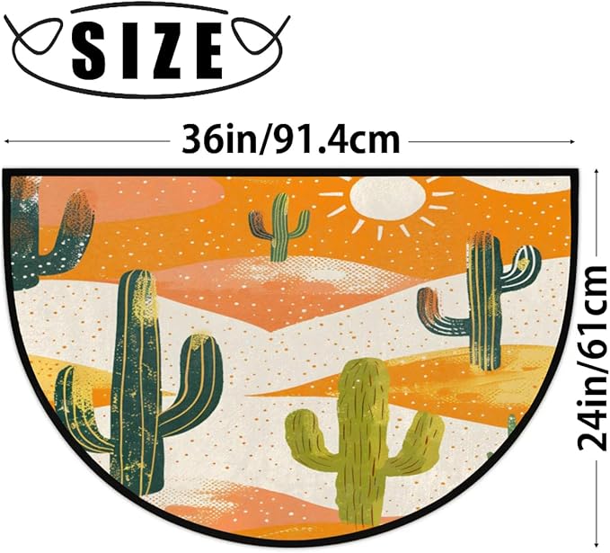 Half Circle Rugs Non Slip Bath Mats Absorbent Kitchen Rugs Autumn Door Mat Indoor Entrance Rug for Home Bathroom Laundry Kitchen Decor Plants - Cactus