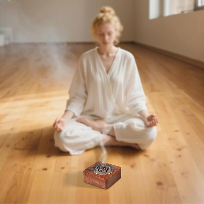 Acacia Wood Incense Burner for Cones & Coils, with Sticks Holder - 3-in-1, Zen Meditation Yoga Home Room Decor