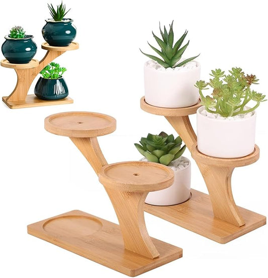 RHBLME 2 Sets Wooden Plant Stands, Bamboo Wood Plant Stands Indoor 3 Tier Succulent Plant Stand, Small Plant Stand Tabletop Plant Holder for Outdoor, Home, Office