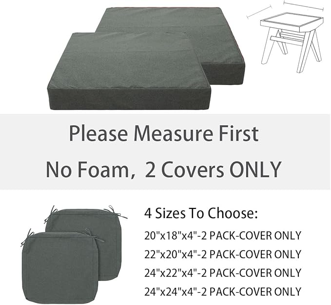 FUNHOME Outdoor Cushion Covers 20 x 18 x 4 inch,Set of 2,Replacement Seat Cushion Cover for Patio Furniture Chair,Water Resistant,Fade-Resistant Slipcover Only,No Insert(Dark Gray)