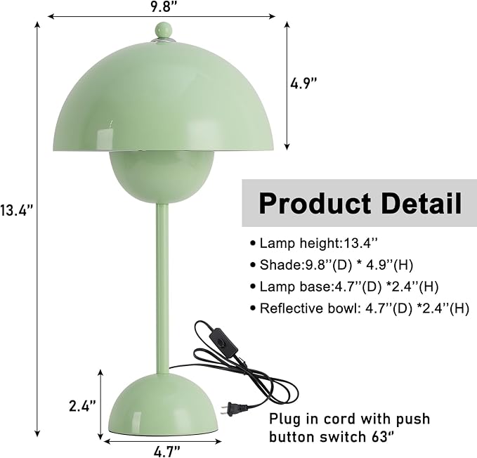 COSYLUX Modern Small Table Lamp for Bedroom, Cute Dome Shade Reflecting Light Reading Lamp for Living Room, Kid's Room, Study, Office, Beside Bedside Nightstand Desk Lamp(Pastel Green)