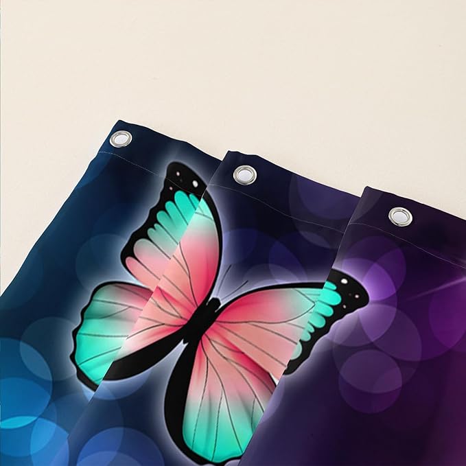 AILONEN Colorful Butterfly Shower Curtains,Gradient Butterfly Bath Curtain for Bathroom Decor,Polyester Waterproof with 12 Plastic Hooks 72" W*84" H