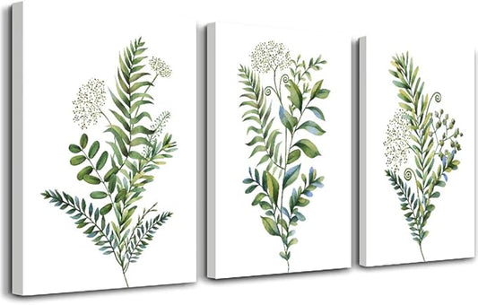Canvas Wall Art for Living Room Wall Decorations for Kitchen Office Wall decor Framed Canvas Print Poster wall paintings modern Bedroom Home Decoration Green leaves Wall Pictures 16" X 24" 3 Piece