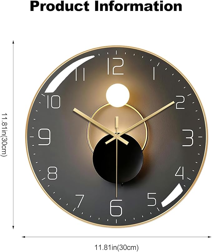 Ergocar Wall Clock, Art Deco Wall Clock, Non-Ticking Silent Modern Metal Wall Clock, Suitable for Living Room, Bedroom, Office,Study Room,