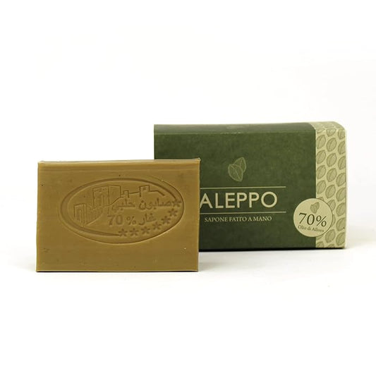 LYNPHA VITALE Aleppo Soap Bar with Olive Oil and 70% of Laurel Oil – Handmade Soap for Sensitive Skins, Original Recipe - 100% Natural and Biodegradable - 1x4,41 oz