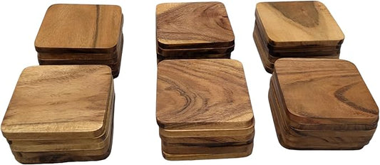 Set of 36 Acacia Wood Coasters |4 x 4 Inches|10 mm Thick| Rustic Looking Water Proof Coating for Durability and Long Lasting Shine