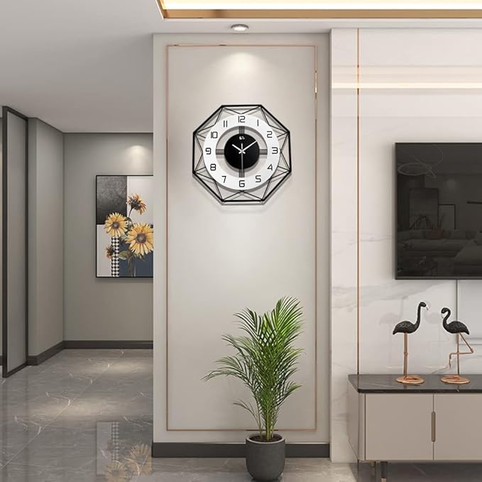 Modern Wall Clock for Living Room Decor Black Office Large Big Silent Frameless Decorative Bedroom Wall Watch for Kitchen Non Ticking Metal Indoor Wall Clock 14 Inch