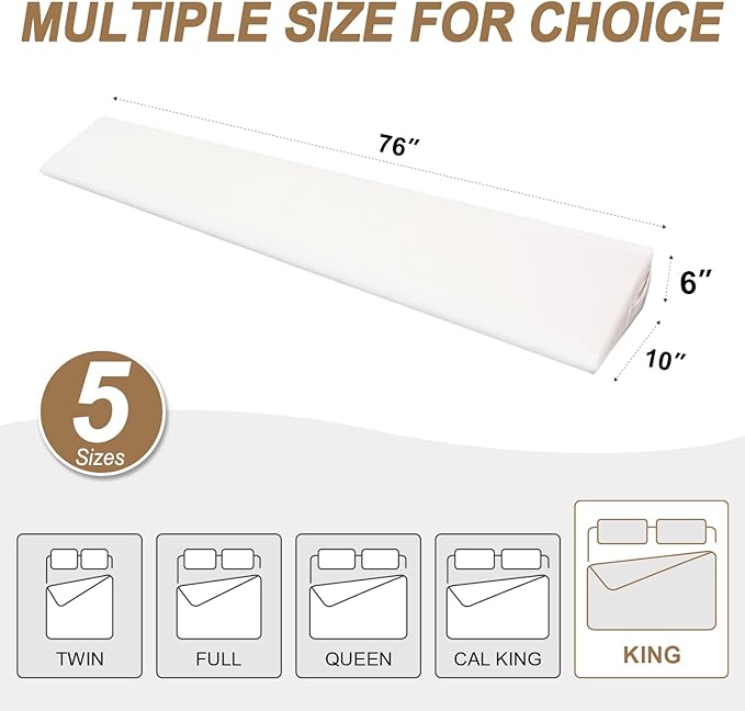 WdFour Bed Wedge Pillow, Close Off Headboard, Wall and Mattress Gap. Incline, Slanted Sweat-Proof Pillow for Neck and Back Pain Relief Anti-snoring for Comfortable Sleeping.(Smoky Blue,76Wx10Dx6H)