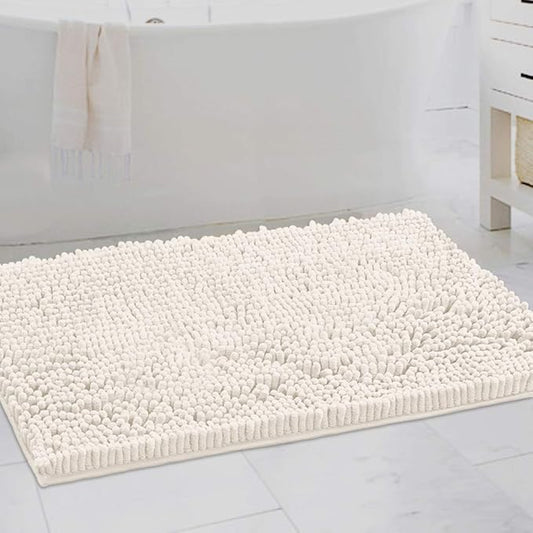H.VERSAILTEX Bathroom Rugs Bath Mat Bath Rugs Bath Mats for Bathroom Non Slip Extra Thick Buncy Soft Chenille Bath Rug Fulffy Shag, Indoor Rug Carpet for Living Room (Ivory, Extra Large 24" x 36")
