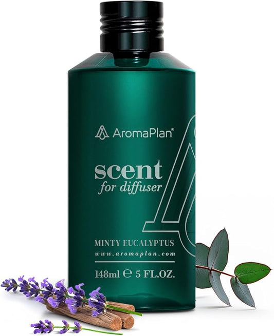 Aromaplan Hotel Scents Minty Eucalyptus 5 Fl Oz (148ml), Home Luxury Aroma & Hotel Fragrance Diffuser Oil- Hotel Diffuser Oil for Aromatherapy- USA Made, Bigger Bottle, Bolder Aroma & Longer Lasting