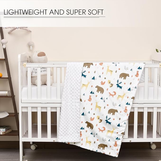 Minky Baby Blanket for Boys Girls Neutral, 40x50 Inches Soft Lightweight Micro Fleece Baby Blanket with Double Layer, Dotted Backing, Receiving Blanket for Newborns, Woodland Animals