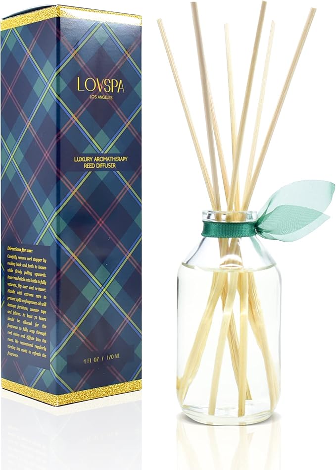 LOVSPA Birchwood Pine Reed Diffuser Set - Balsam Fir, White Pine & Amber Holiday Scented Non-Toxic Oil Reed Diffuser - Made in The USA