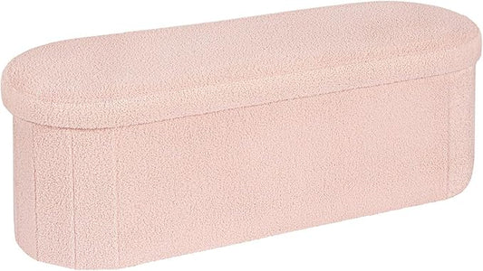 B FSOBEIIALEO Ottoman with Storage for Living Room, Sherpa Folding Storage Ottoman Foot Rest, 43.3 Inches Collapsible Bedroom Bench Pink