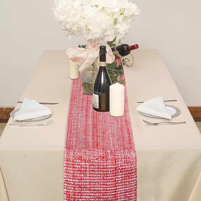 Urban Villa Table Runner 100% Cotton Two Tone Tablerunner Home Kitchen Dining Décor Table Runner 14''x72'' Red/White Table Runner with Fringes Cocktail Parties Wedding BBQ's Everyday use Table Runner