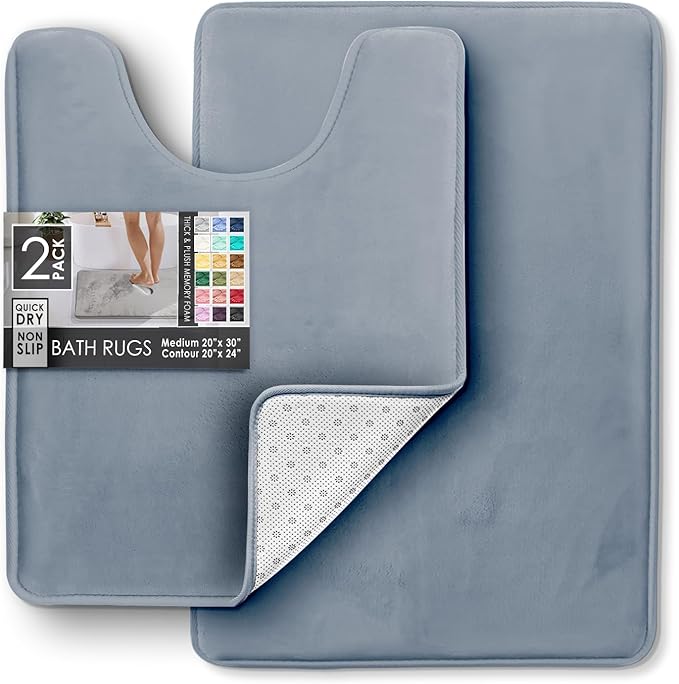 Clara Clark Bathroom Rugs, Velvet Memory Foam Bath Mat, Non-Slip Bath Rugs, Machine Wash, Dries Quickly, Ultra Soft Plush Bath Mats for Bathroom,