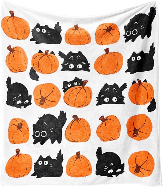 Halloween Blanket,Fall Halloween Black Cats Pumpkins Fleece Blankets, for Women Flannel Throw Blanket for Home Living Room Couch Bed Chair or Dorm Decor 60"x50"