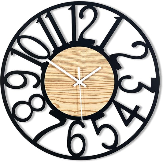 16inch/40cm Wall Clock for Living Room Vintage Silent Classroom Battery Clocks for Bathroom Bedroom Office Cafe Decoration (Wooden Arabic Numerals, 16 inches)