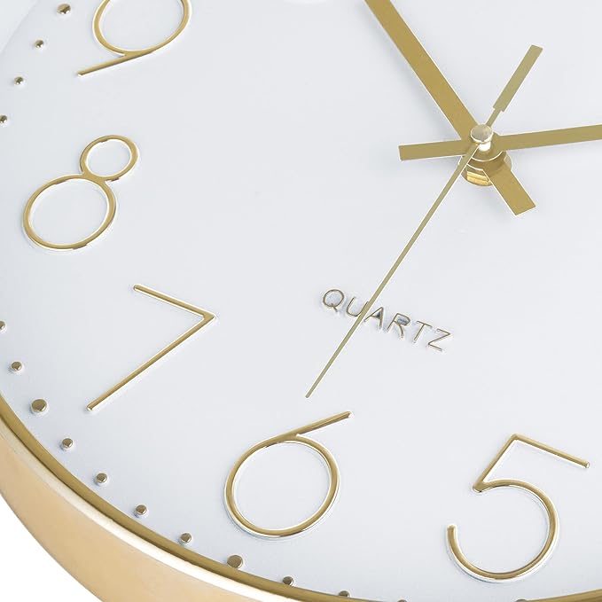 Lafocuse 12 Inch Silent Gold Wall Clock for Living Room Home Decor, Battery Operated Gold Clock Analog for Kitchen