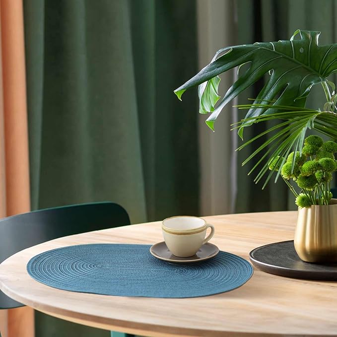 Noctiflorous Oval Braided Placemats Set of 4 Woven 12x18 Inch Non Slip Washable Heat Resistant Place Mats Tablemats for Dining Kitchen Party Daily Table Decor Dinner Mats (Teal Blue, 4)