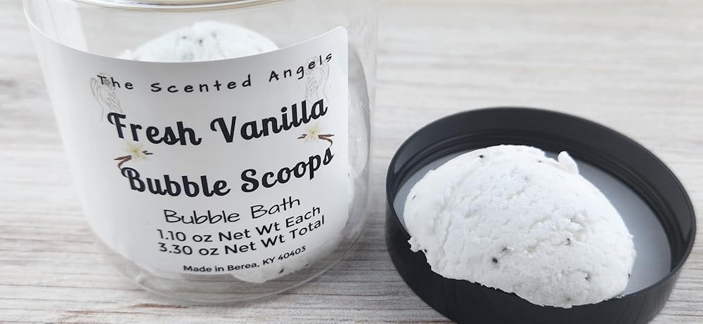 TSA Handmade Very Bubbly Fresh Vanilla Bubble Bath Scoops with Poppy Seeds, Soak, Clean, Spa, Skin Care, Dry Skin, Moisturizer, Scented Soap, Sensitive, Woman, Kids, Gift, Relax, 3 1.1 oz Scoops