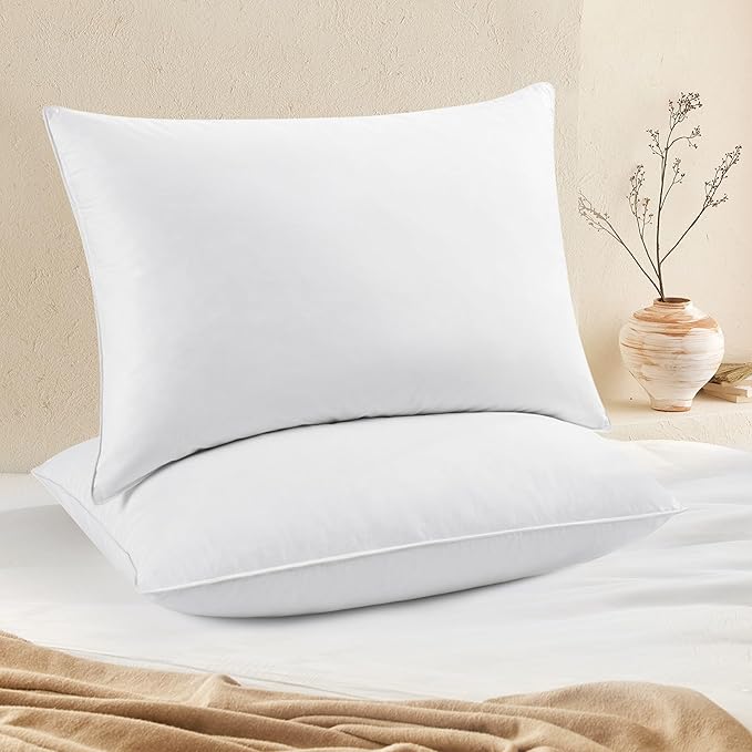 puredown® Feather Pillows with 100% Cotton Cover, Set of 2 Bed Pillows for Sleeping, Standard Size