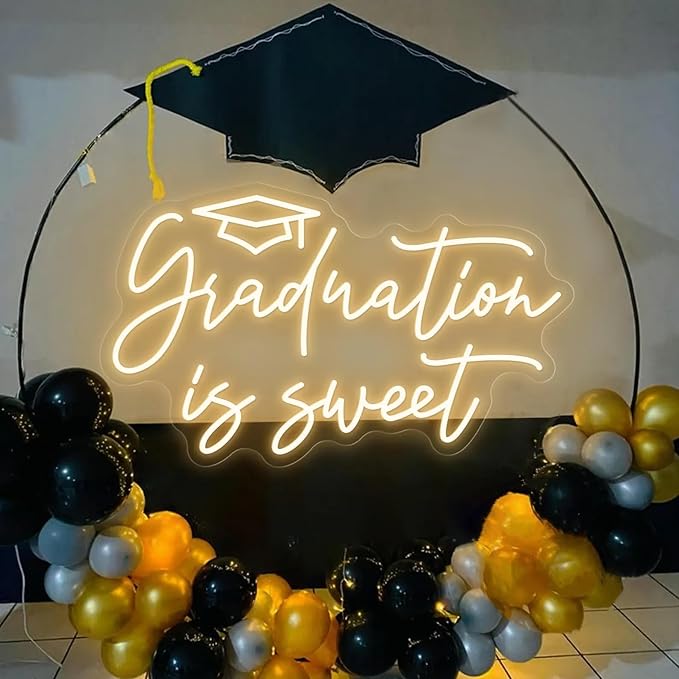 Graduation is Sweet Cap Neon Sign Class of 2025 Grad Party LED Neon Light Congrats Grad Prom Party Backdrop Wall Decor Graduation Gift