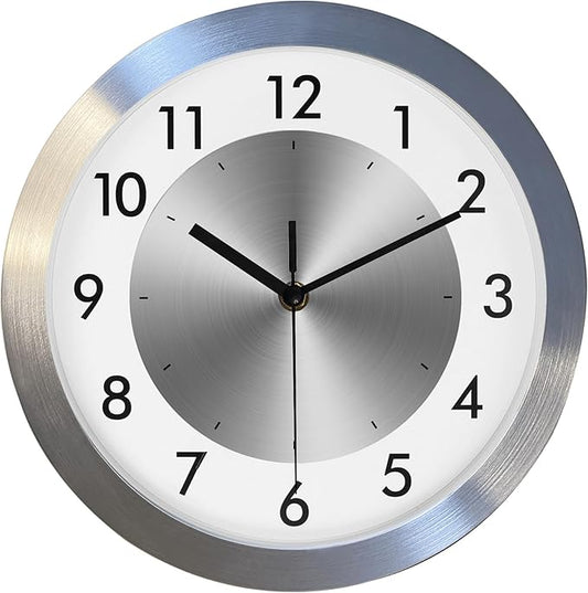 Non Ticking Silent Wall Clock Decorative,Analog Metal Wall Clock Battery Operated,Bedroom/Living Room/Office/Kitchen Clock,Sliver,12 inch