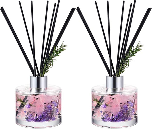 Rtteri 2 Reed Diffuser Sets Flower Oil Diffuser Sticks with Refill Empty 5oz Bottles Scent Glass for Fragrance Home Bathroom Gifts, Oil Not Included(Classic Color)