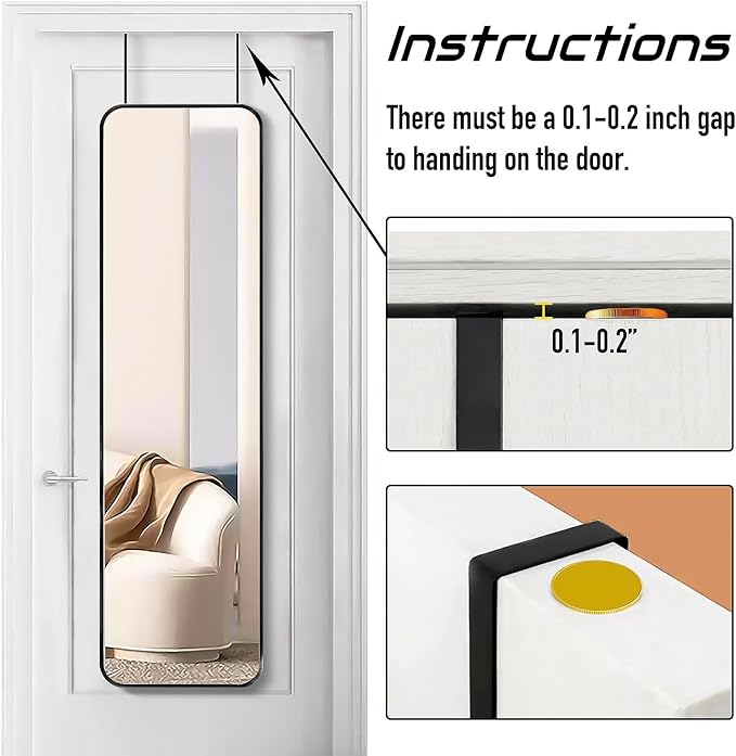 47x14 Mirror Rectangle Full Body Length Door Hanging Wall Mounted Metal Frame Dressing Make-up Mirrors for Entryway Bedroom Bathroom Living Room 47 14 inch Black
