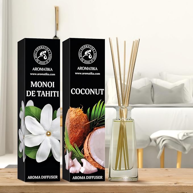 Reed Diffuser Monoi de Tahiti and Coconut - 2x3.4 Fl Oz - Reed Diffuser - Room Fragrance - Home Fragrance - Air Freshener - SPA - Home - Office - Fitness Club